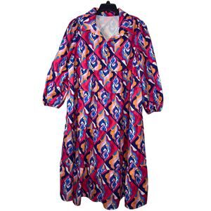 Maxi dress women's 2xl blues purple orange on brilliant red easy to wear